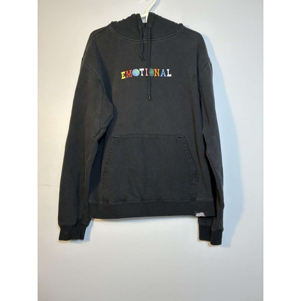 Broken Promises Hoodie‎ Women's Sz M Black graphic Print Comfort Kangaroo Pocket